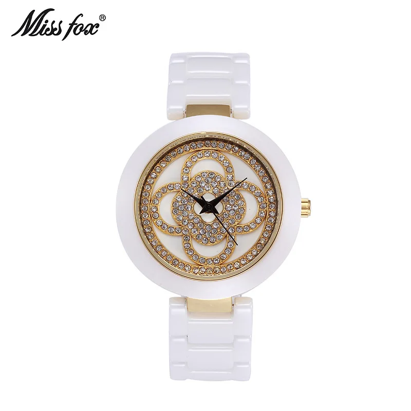 Official brand of free shipping Korean Fashion Ceramic Clover Waterproof Diamond QuartzExquisite women's watch