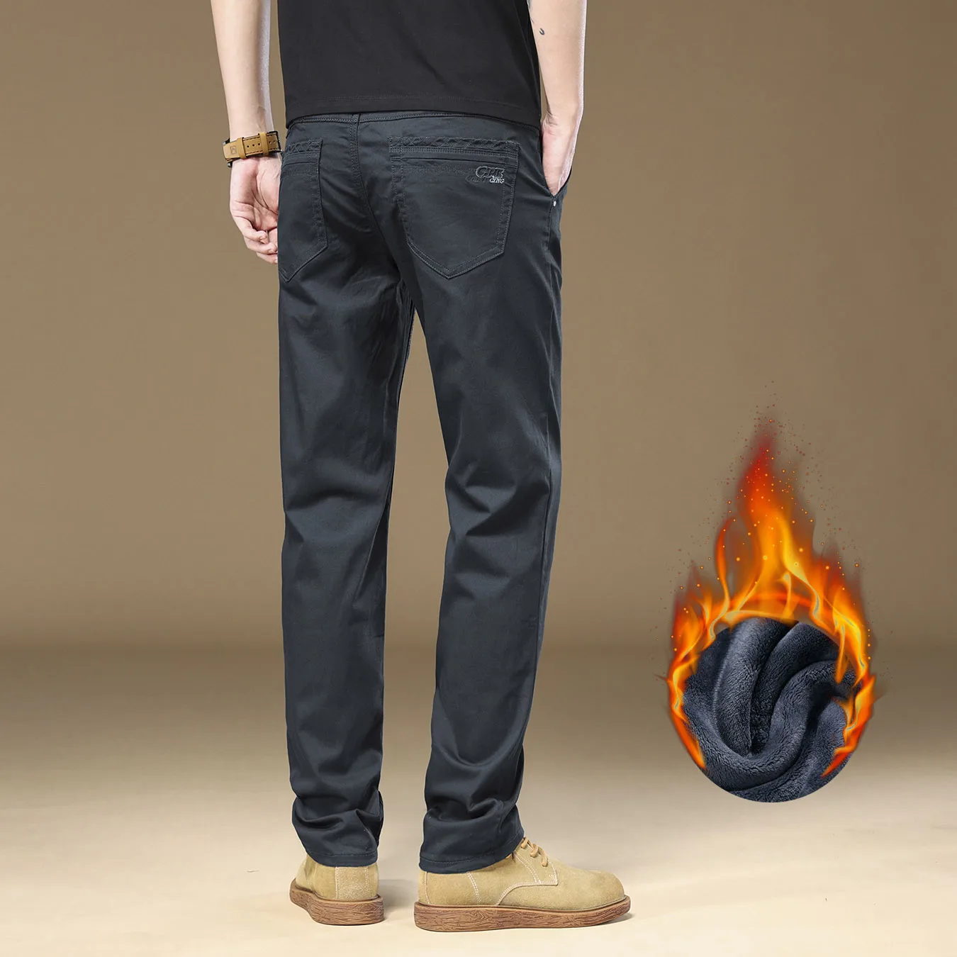 

Men's Casual Pants Soft Elastic Straight-Leg Warm Business Fashionable All-Match Commuting Autumn and Winter Thermal Long Pants