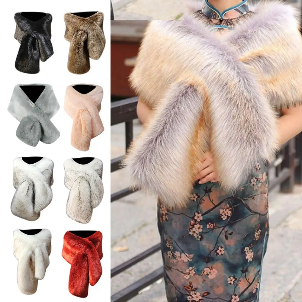 

Long Stole Shrug Women's Faux Fur Shawl Snowing Skiing Bib Thicken Wrap Shawl Winter Long Bridal Scarf Fashion