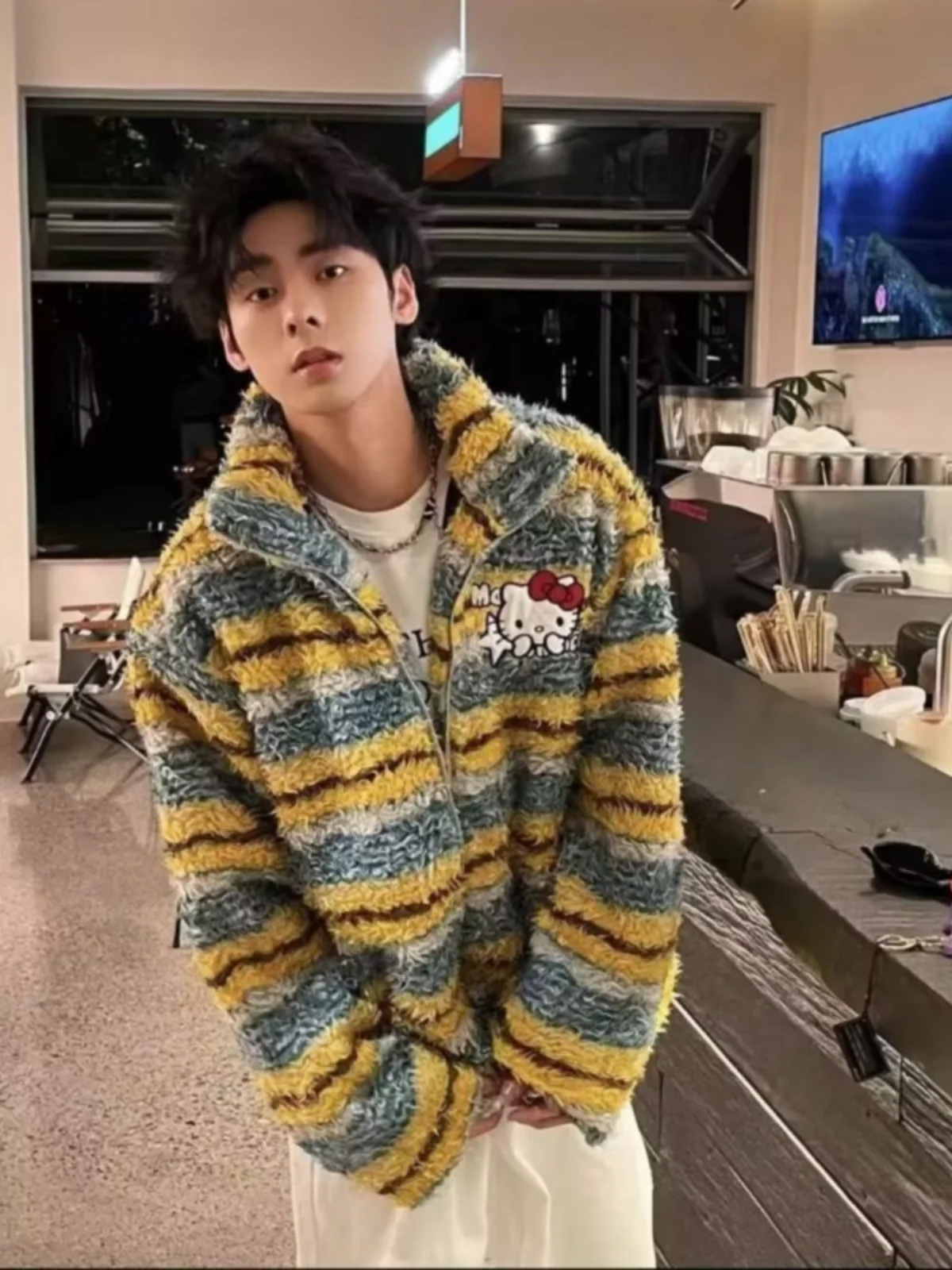 

Утепленная хлопковая куртка для мужчин: теплая зимняя верхняя одежда с воротником-стойкой, в полоску, контрастных цветов, молодежная, модная, повседневная, свободного кроя