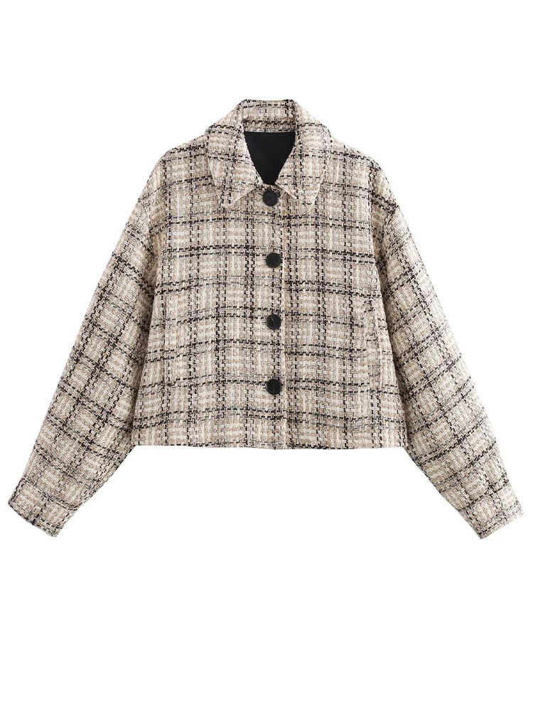 2024 autumn new style Chanel retro plaid long-sleeved lapel short casual jacket for women