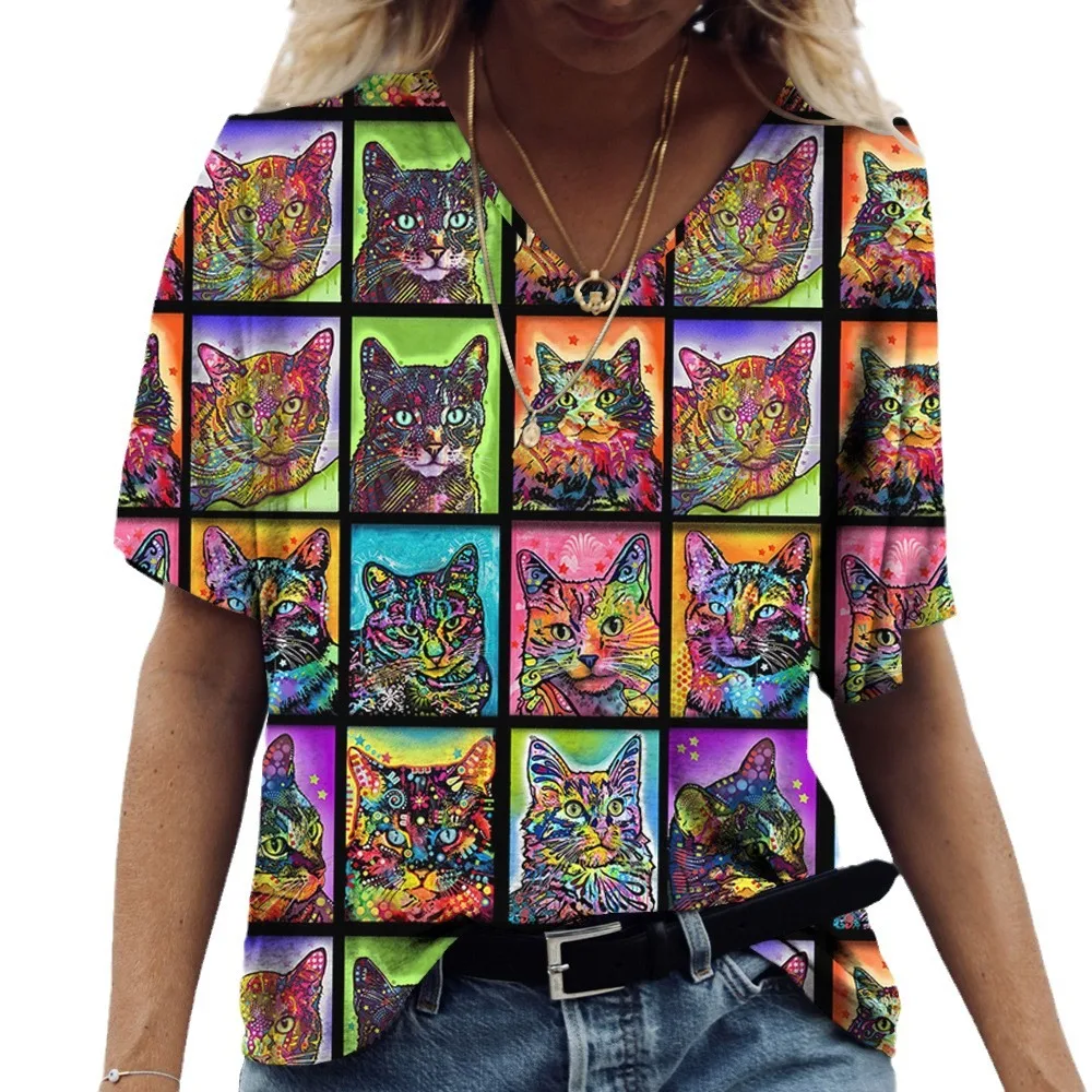 

New summer trend Kitten 3D printed women's T-shirt Short sleeve 3D digital printed Tops
