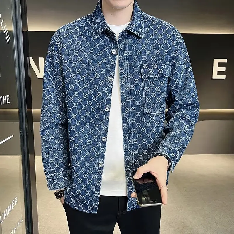 

Cowboy Jacket Men's Shirt Collar Jacket 2024 Autumn and Winter New Item Youth Lapel Top Men's Korean Version Jacket Versatile