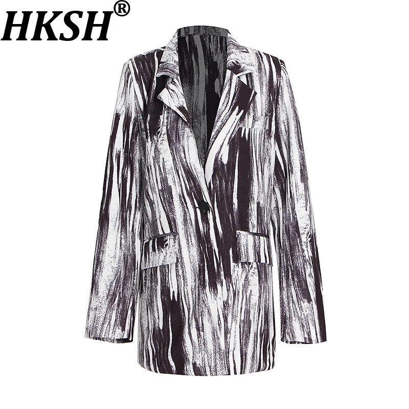 

HKSH Autumn New Women Niche Design Blazer Printed Single Button Pockets Turn-down Collar Elegant High Street Stylish Coat HK9049