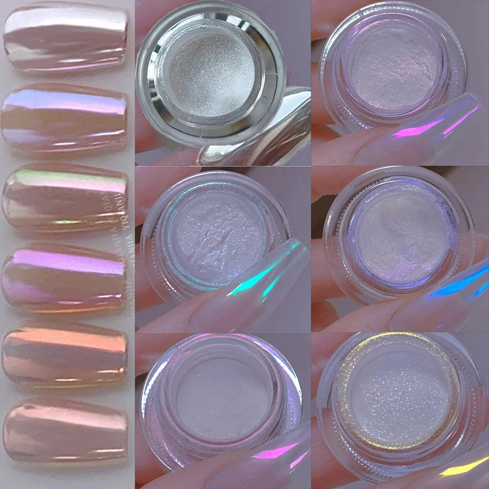 Poudre à ongles pour manucure, pigment nacré, blanc, clair de lune, miroir, poussière scintillante, chrome, rose, aurore, rose, à faire soi-même, N64.