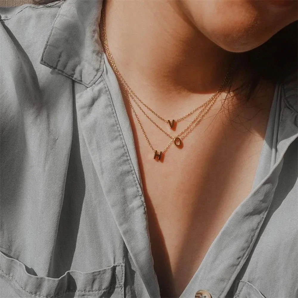Fashion Tiny Initial Necklace Gold Silver Color Stainless Steel Necklace for Women A-Z Letter Choker Chain Pendant Jewelry Gift