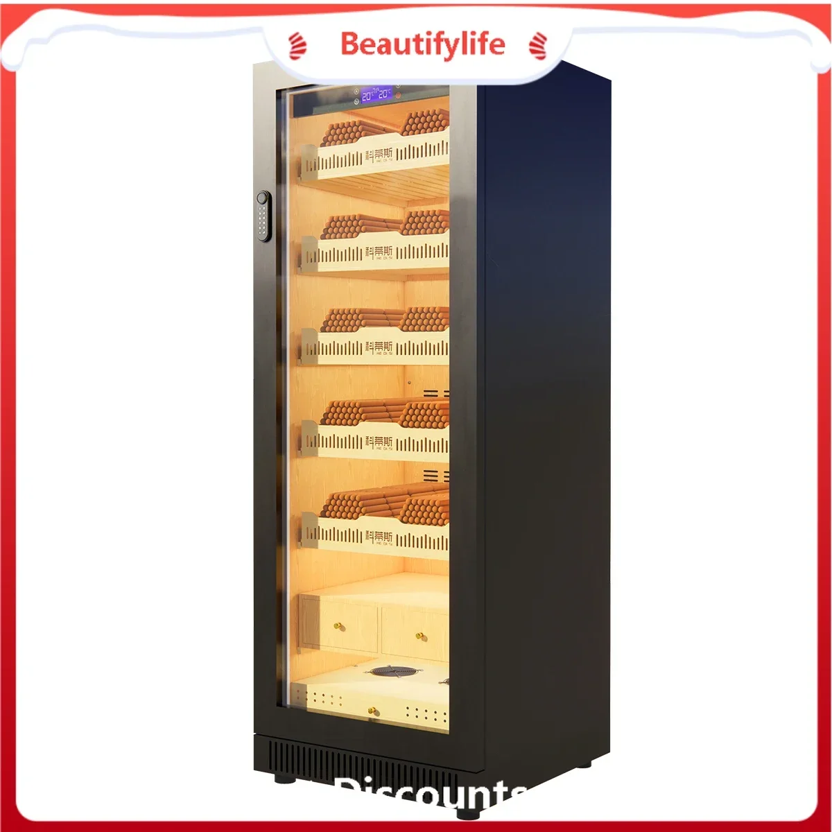 Hot sales  Cedar Wood Inner Liner Inverter Compressor Air Cooling Constant Temperature and Humidity Cigar Cabinet for Home and C