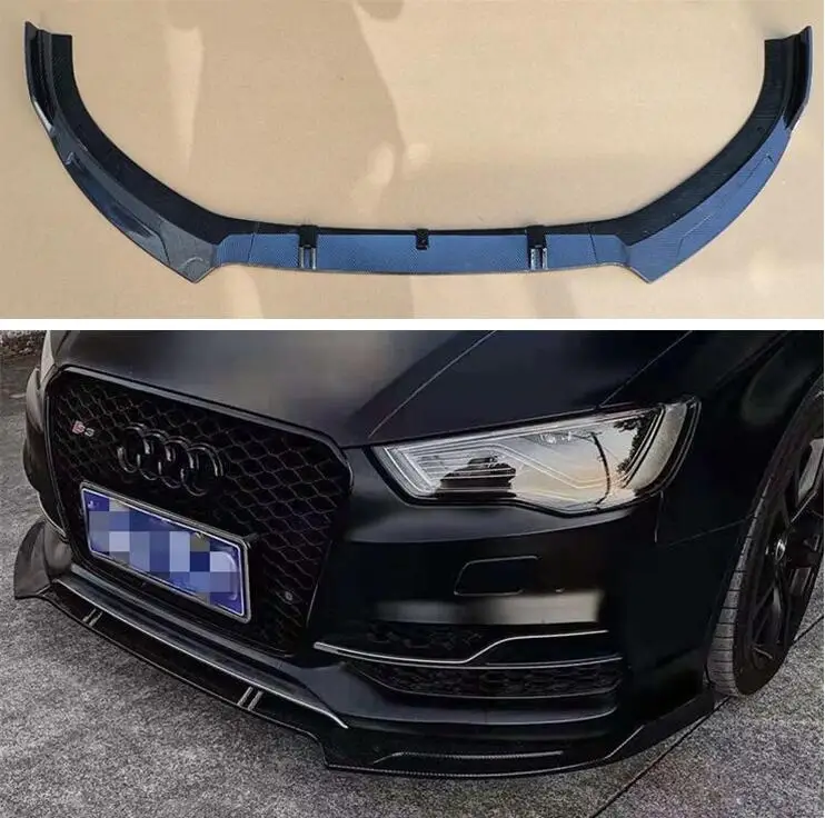 3PCS/SET ABS PAINT CARBON FIBER FRONT BUMPER SPOILER LIP SPLITTERS WIND KNFE COVER For AUDI A3 S3 Sline Sedan 2014 2015 2016