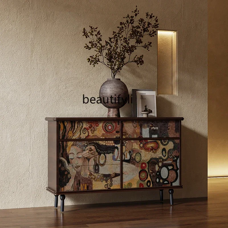 

Vintage Western art painting Abstract painting Beauty style Decorative drawer cabinet Living room Edge storage Lock