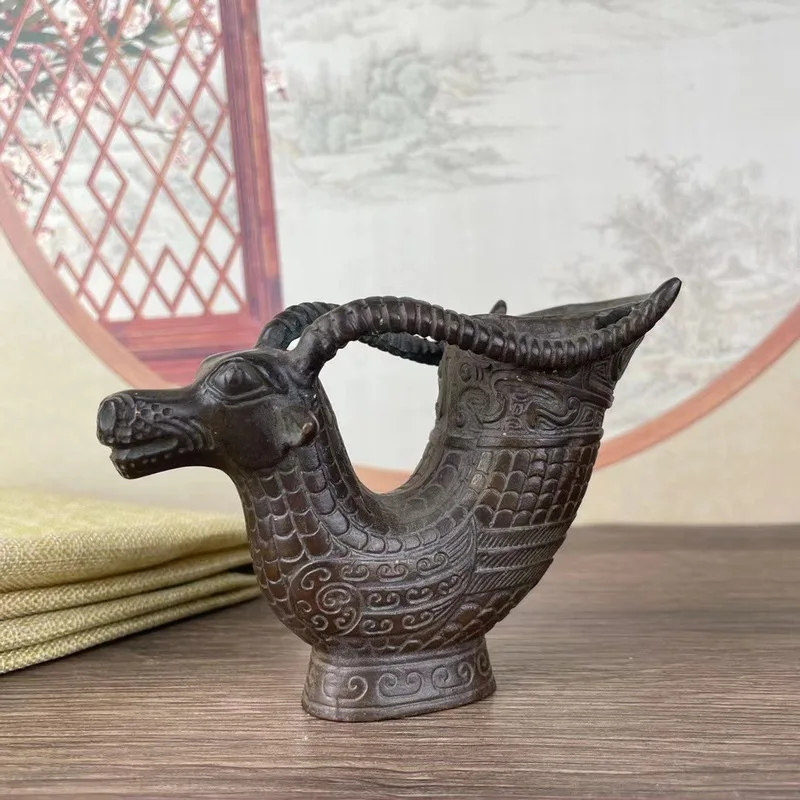 Qing Dynasty Qianlong Era Sheep Head and Horn Goblet, Vintage Decorative Piece, Water Cup, Wine Cup, Antique, Old Antique, Misce