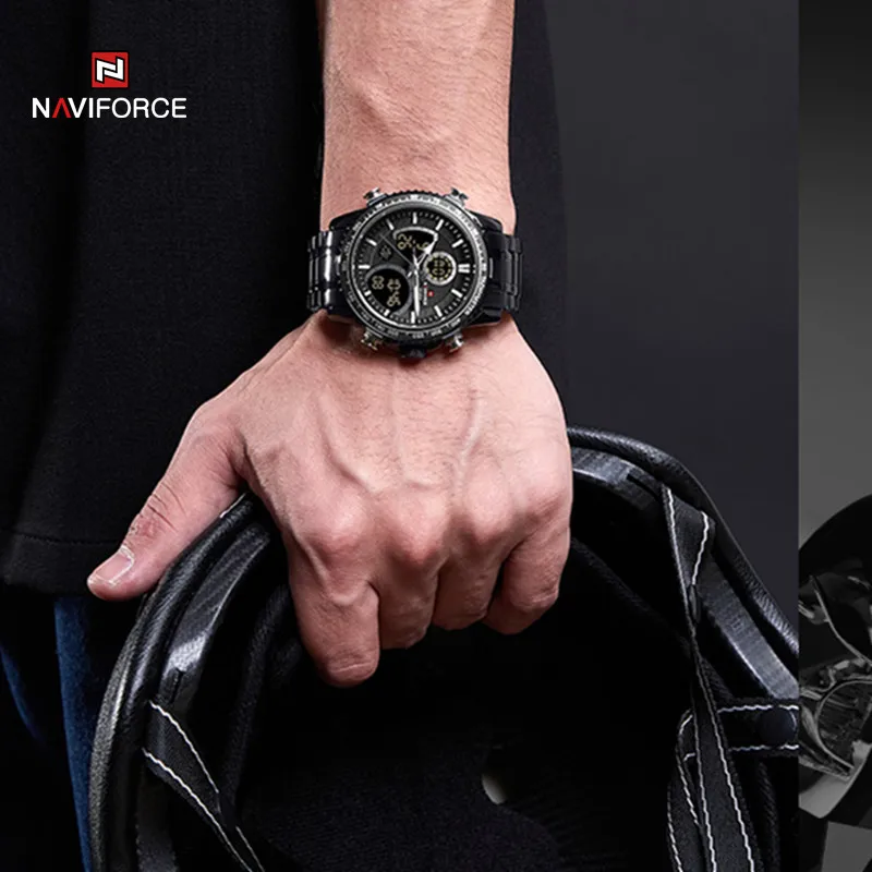 New NAVIFROCE Man’s Watch Waterproof Military Men LCD Display Quartz Clock Luminous Business Fashion Wristwatches Package Gifts