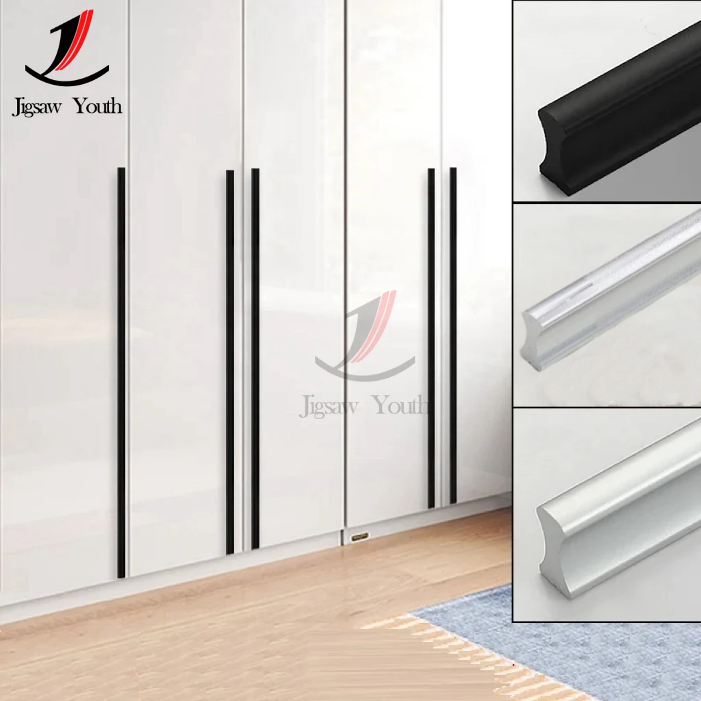 64mm-320mm Long Handle Modern Minimalist Drawer Cabinet Wardrobe Door Small Handle Aluminum Alloy Solid Thickened Black Handle