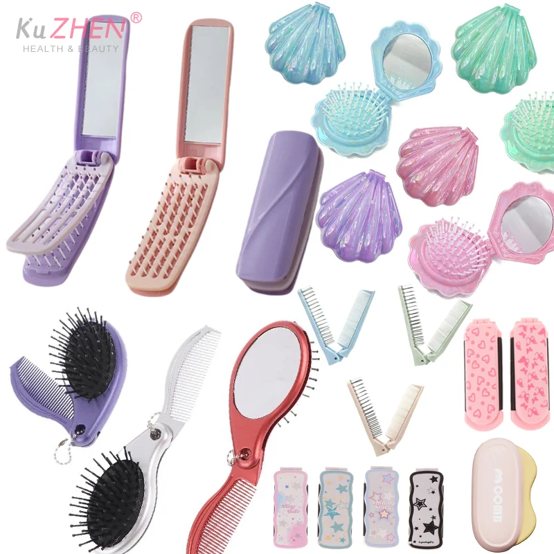 2 In 1 Foldable Comb With Mirror Hair Scalp Massage Comb Anti-Static Travel Air Cushion Styling Comb Suitable For All Hair Types