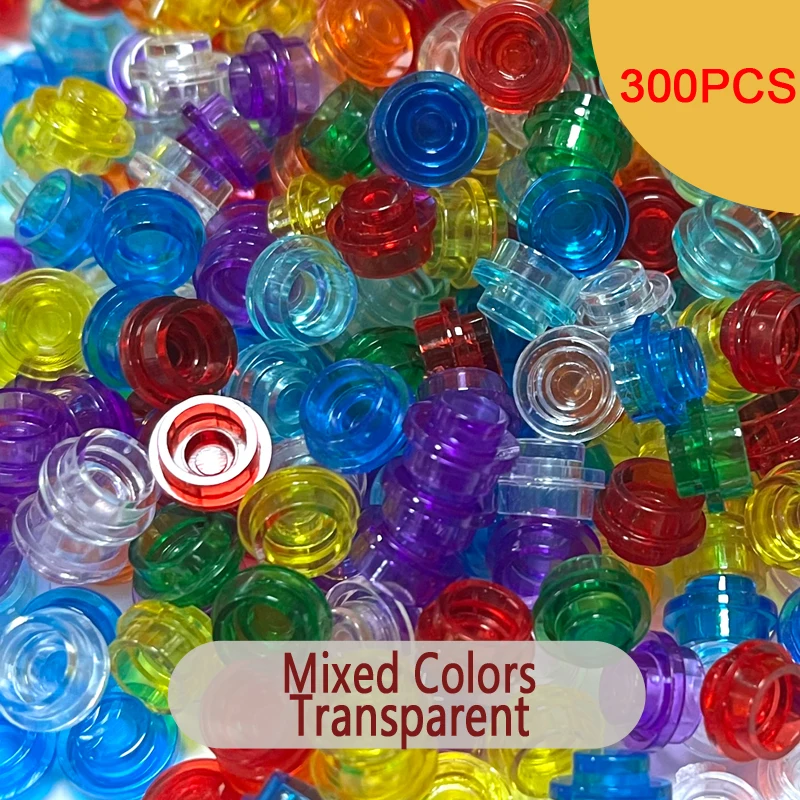 300PCS 6141 Round Plate 1x1 Transparent Colors Mosaic Drawing MOC Building Blocks Toys Small Praticle