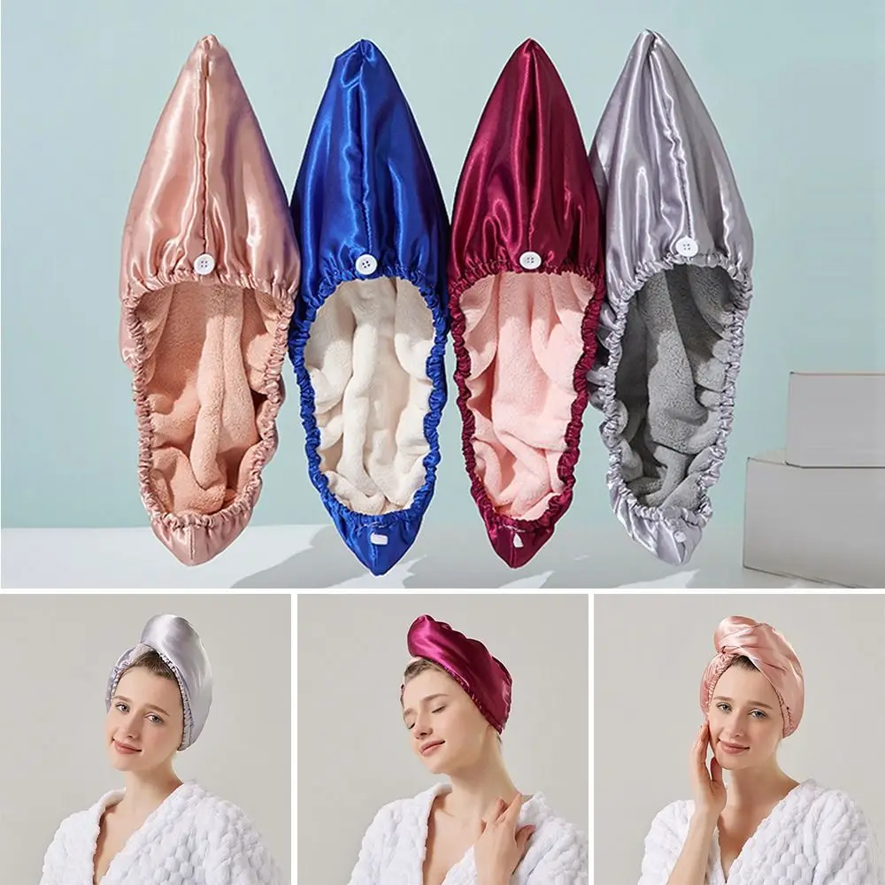 Double Sided Dry Hair Towel Imitation Silk Coral Fleece Shower Cap Dry Hair Hat Quick Drying Towel For Women Adult Head Scarf