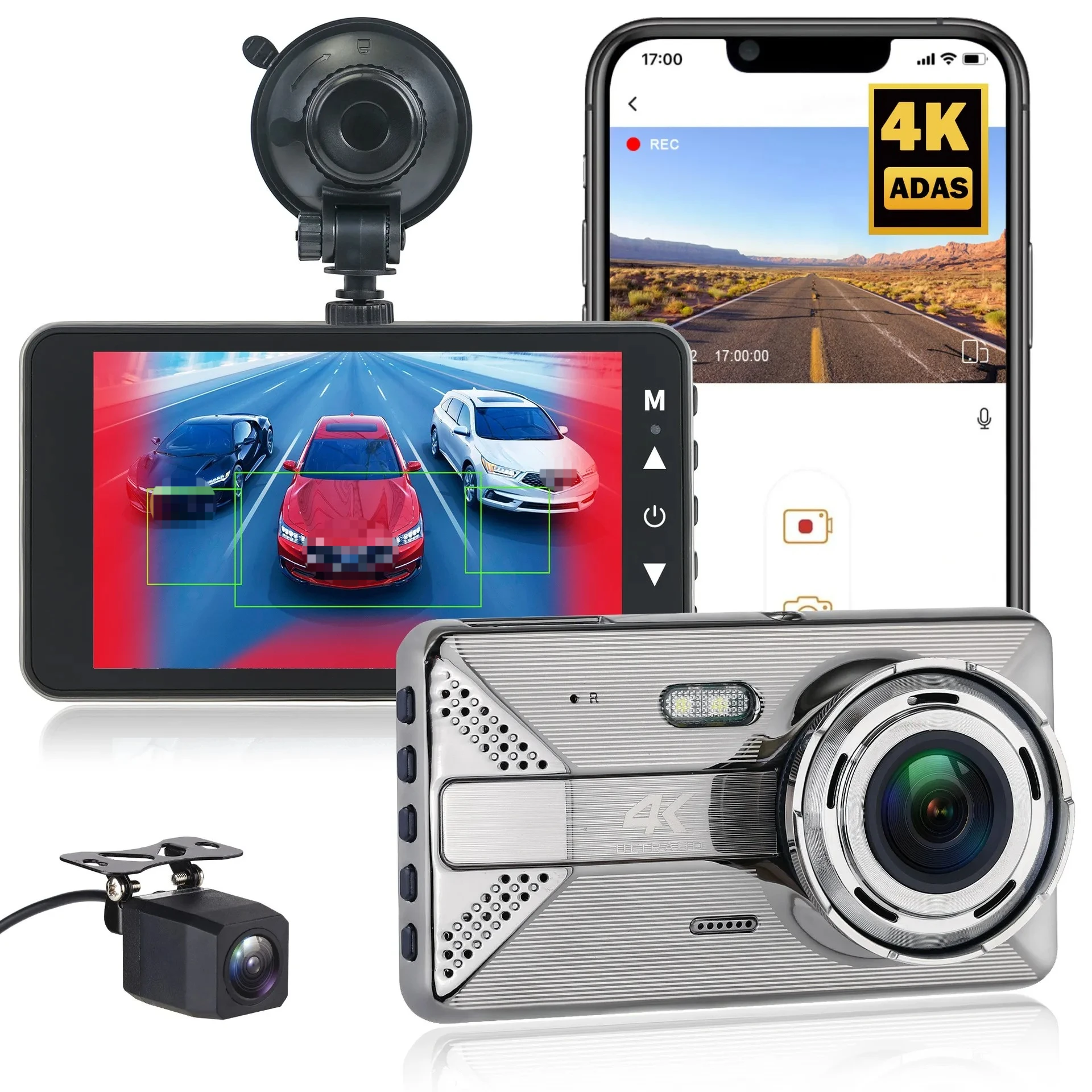 Dash Cam 4K Car Digital Camera 4.0-Inch Waterproof WiFi Dash Recorder Rear View Black Box for Driving Evidence Black