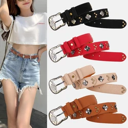 Splicing Fashion flower Genuine Leather Belt  For Women Pants Retro Women Punk Belt Copper Buckle Design Leisure Jeans  Belt