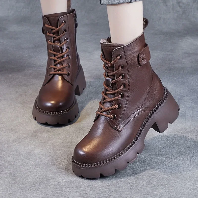 Botas de neve quente para mulheres, botas de couro de alta qualidade, bota curta plataforma, moda inverno, novo, 2022