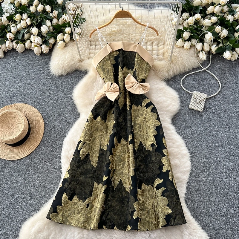 Robe d'été légère de luxe pour femmes, tridimensionnelle, papillon, taille cintrée, bretelles imprimées, grande robe trapèze, 2025