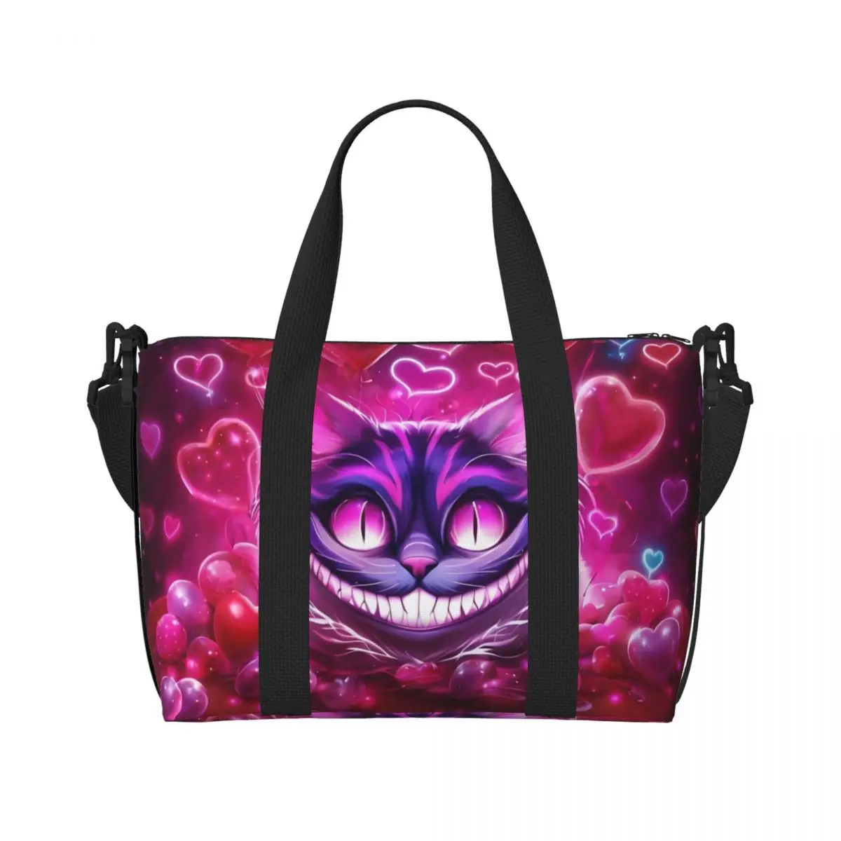 

Custom Large Alice In Wonderland Tote Bag Women Funny Cheshires Cat Shoulder Shopping Gym Beach Travel Bag