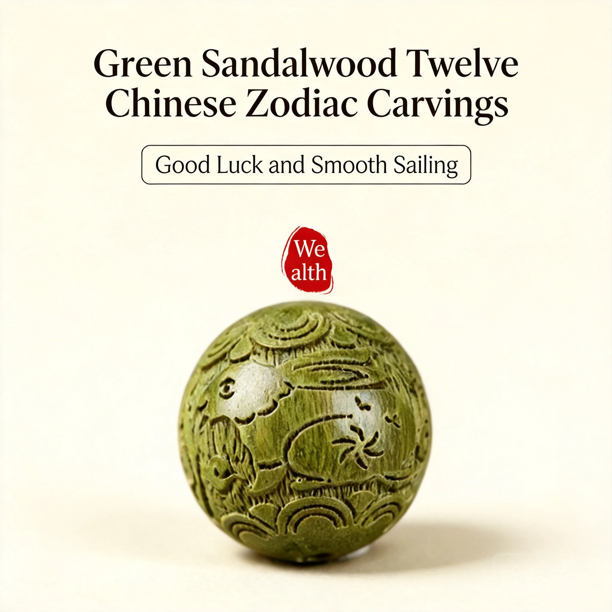 Perles en bois de santal vert naturel d'Argentine sculptées du zodiaque chinois pour bracelet DIY, bijoux porte-bonheur, richesse et fortune
