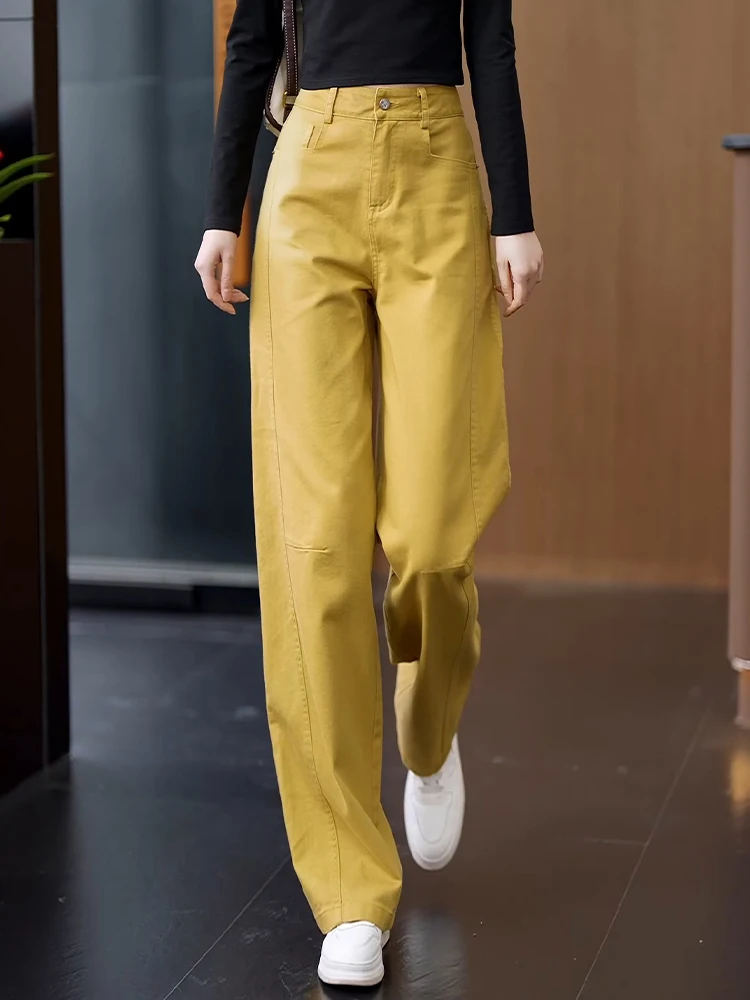 

Yellow High Waist Loose Casual Knife Jeans Women's Spring Autumn New Style Wide Leg Pants Comfortable Breathable Cotton