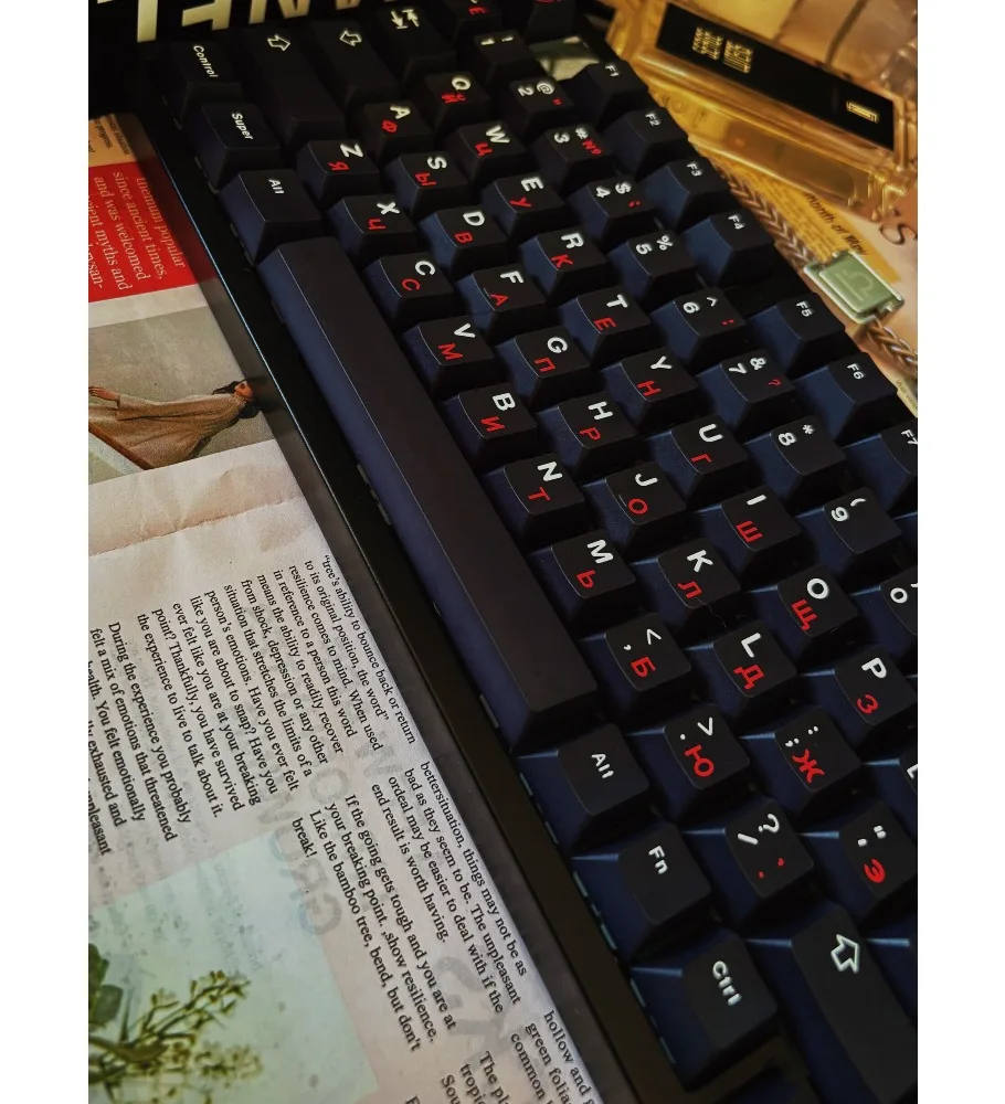 Black and red Russian new material 1.6-1. 7MM full five-sided sublimation mechanical keyboard keycap