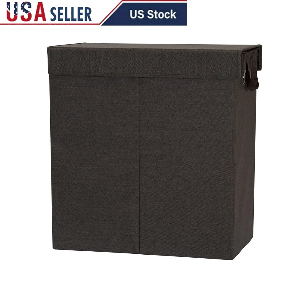 

Collapsible Double Laundry Hamper Sorter with Detachable Mesh Bags Magnetic Lid Home Dorm Storage Solution