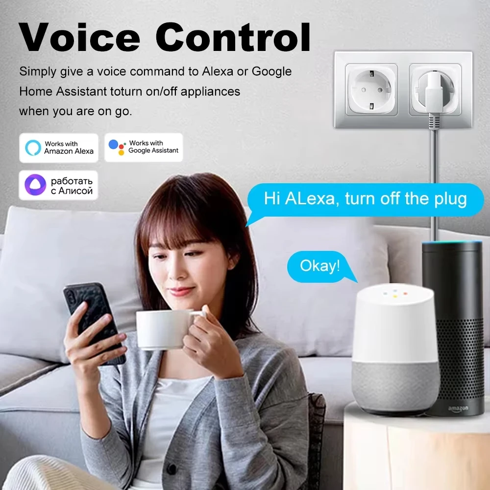 WiFi 20A Socket With Power Monitoring Work With Tuya Smart EU Plug Timer Child Lock Outlet Google Home Alice SmartThings Alexa