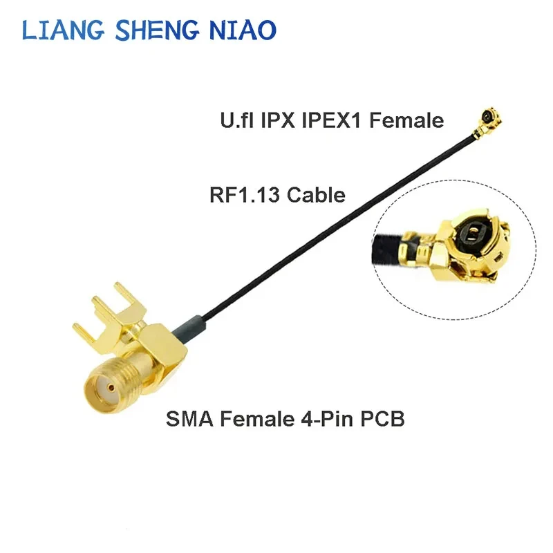 1PCS u.FL IPX IPEX1 / IPEX4 MHF4 Female ke RP-SMA / SMA Female 4-Pin sudut kanan PCB Pigtail WIFI antena kabel ekstensi Jumper