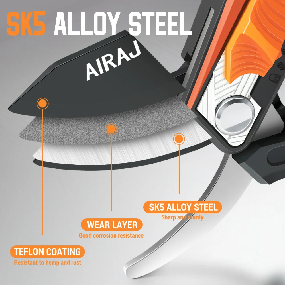 مقصات تقليم AIRAJ فئة كاملة، تعديل متعدد العتاد، فتحة كبيرة، ماكينة تشذيب يدوية حادة للغاية، مقصات حديقة احترافية