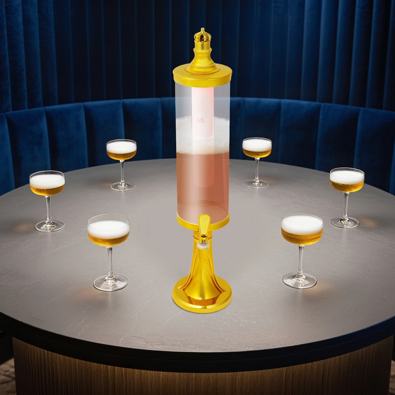 

Bymaocar 3L/0.793gal Beer Tower Thickened Base Party Faucet Beverage Drink Dispenser W/ LED Light & Scale Fit Restaurants & Bars