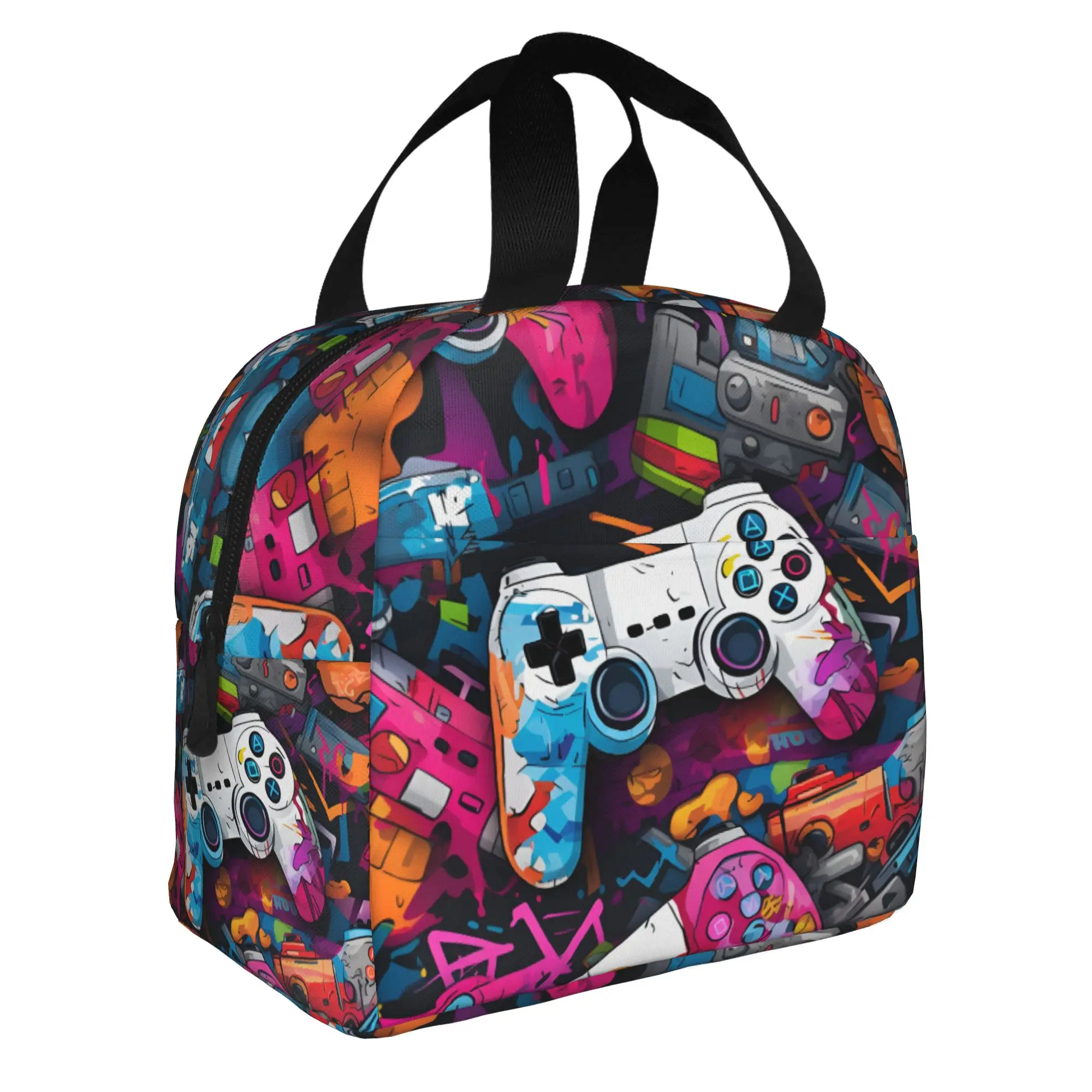 Game Controller Thermal Insulated Lunch Bag Women Fashionable Pattern Portable Lunch Tote for Outdoor Picnic Storage Food Box
