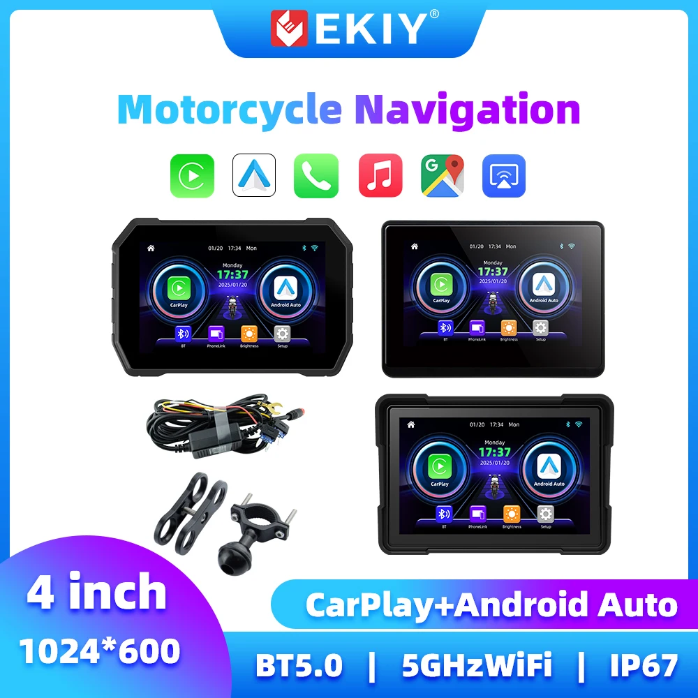 

EKIY Motorcycle Carplay 5 Inch Monitor Wireless Carplay Android Auto Display Motorcycle GPS Screen for Motorcycle