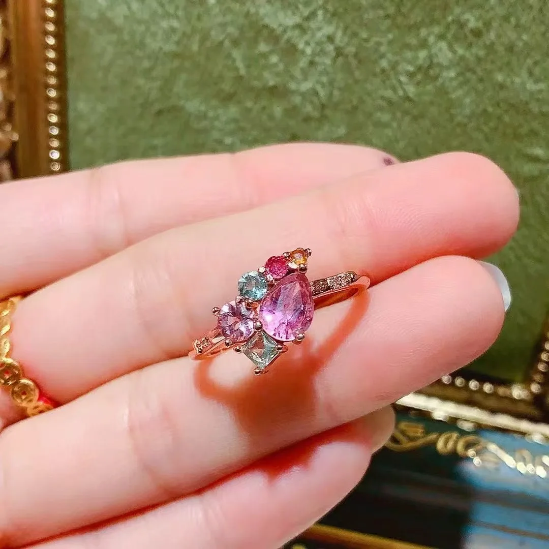 

KJJEAXCMY High End Women's Ring Natural Tourmaline S925 Silver with Electroplating Boasting High Clarity Full Brilliance