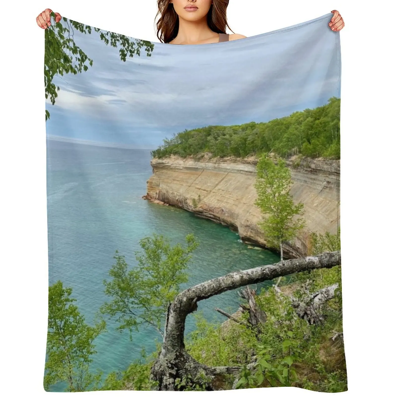 

Pictured Rocks Throw Blanket Luxury Designer Decorative Throw Travel Flannel Fabric Blankets