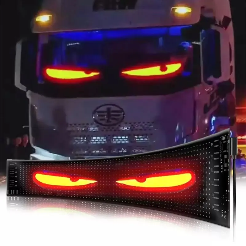 Truck Car Devil Eye LED Pixel Panel Light Remote Control Soft Foldable Lighting Scrolling For Board Windshield 12V 24V