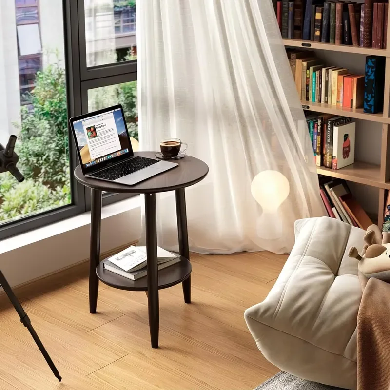 US Stock Solid Rubber Wood Nightstand and End Table With Lower Shelf Round Side Table for Bedroom Small Spaces Wholesale