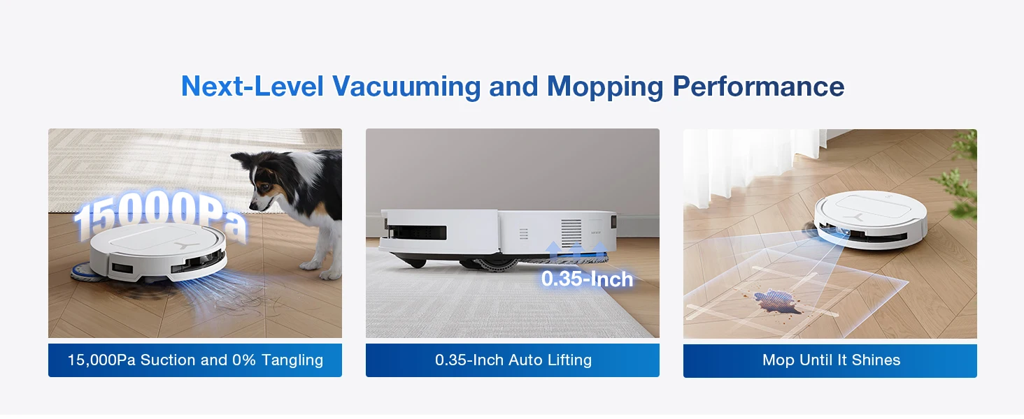 ECOVACS DEEBOT T50 PRO OMNI Robot Vacuum Cleaner Extend Side Brush and Mop 15,000Pa 75℃ Hot Water Mop Washing AIVI 3D 3.0, White