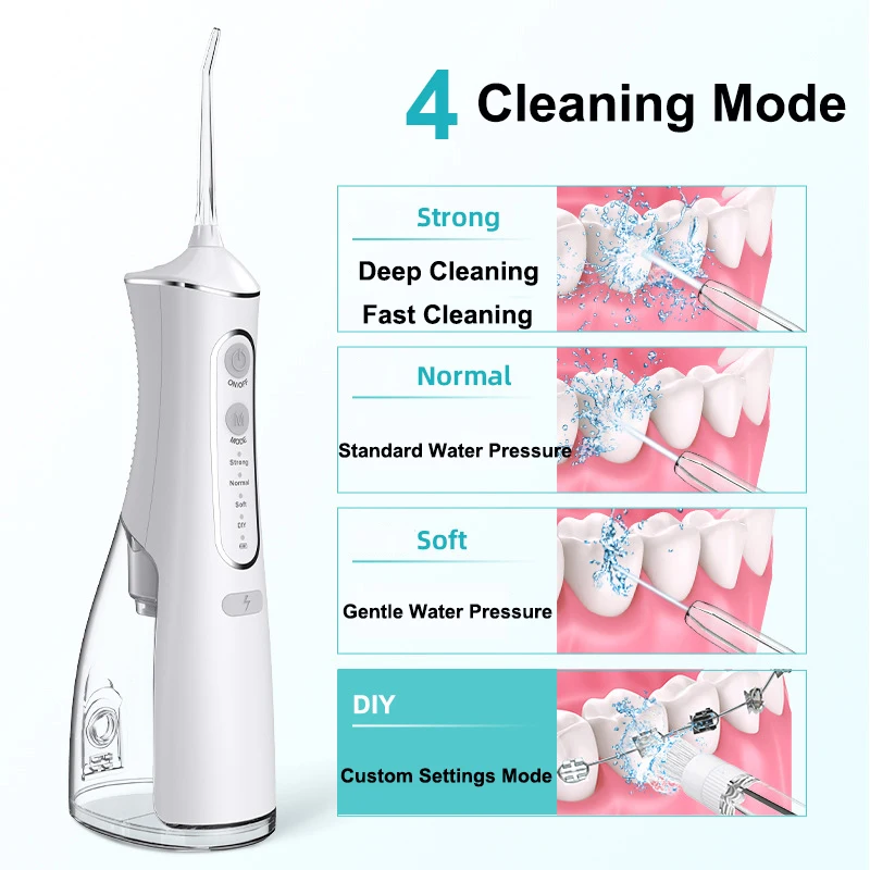 

New DIY Oral Irrigator USB Rechargeable Water Flosser 4 Mode Portable Dental Water Jet 300ML Water Tank Waterproof Teeth Cleaner