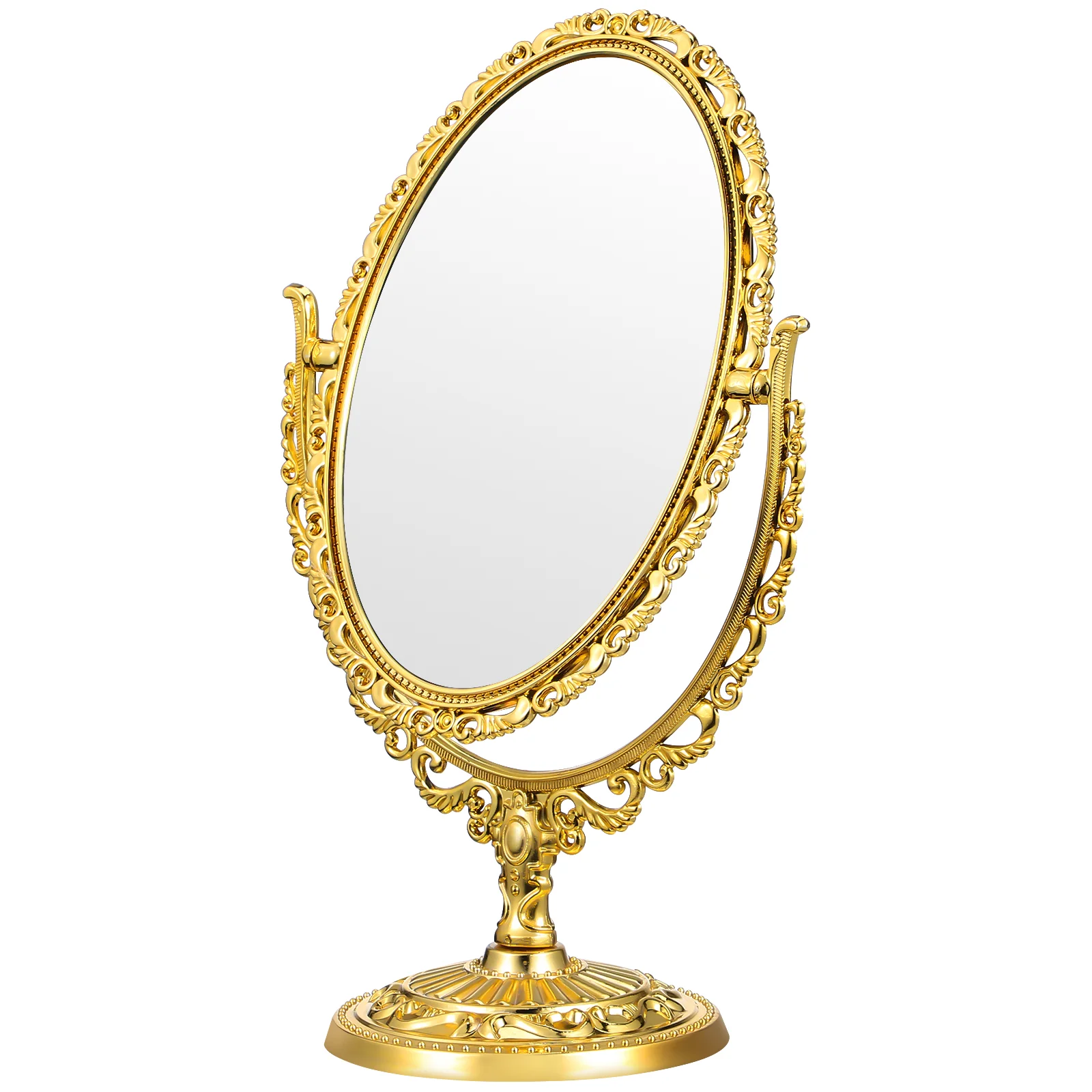 

Double Sided Oval Mirror Desktop Makeup Vanity Mirrors European Style Gold