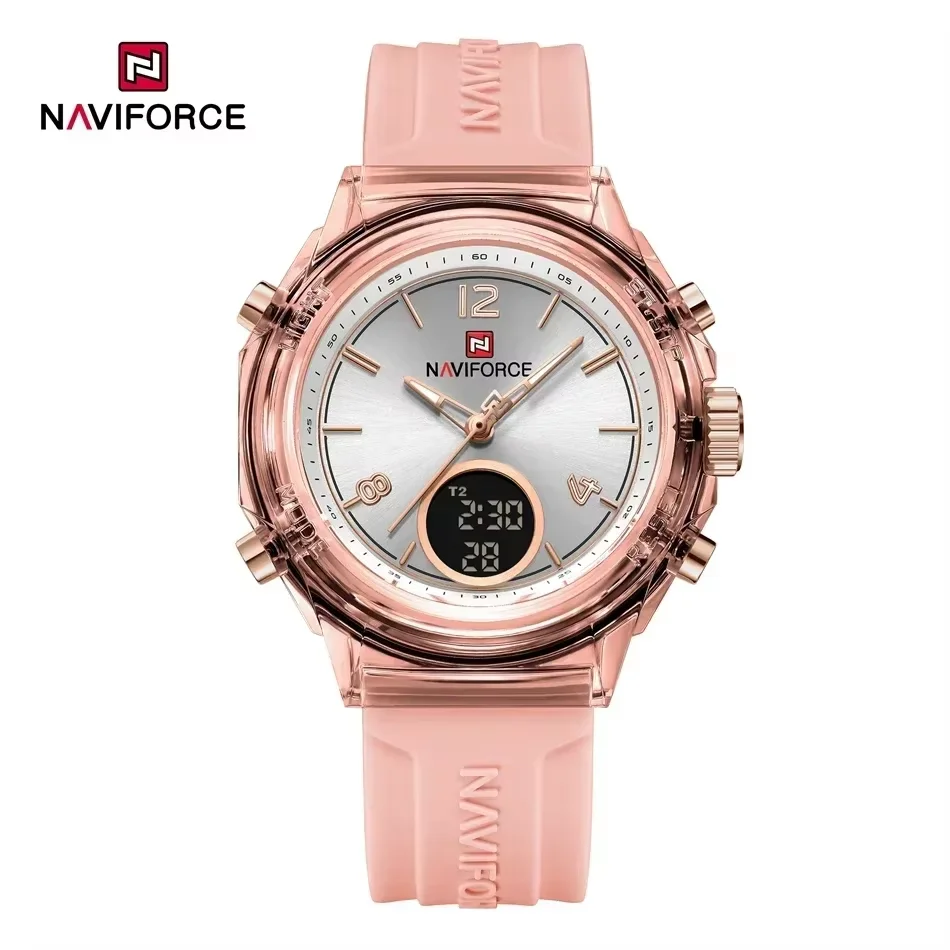 Nuevo Reloj Deportivo Casual Original NAVIFORCE para Mujer, Reloj de Pulsera Digital de Cuarzo con Pantalla LCD, Reloj Femenino Resistente al Agua 50M, Reloj Mujer