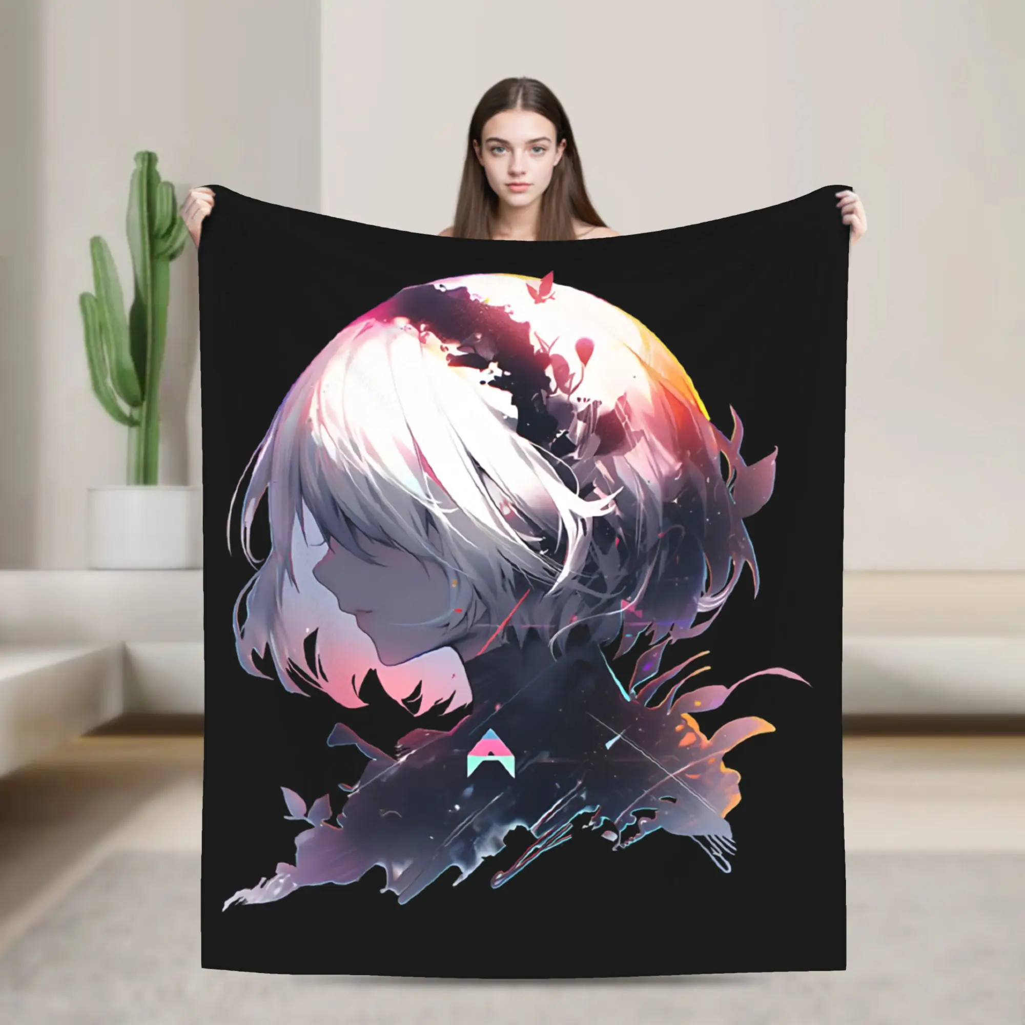 2B Glitch NieR Automata Blanket Fleece Spring Autumn  Multi-function Soft Throw Blanket for Home Travel Plush Thin Quilt