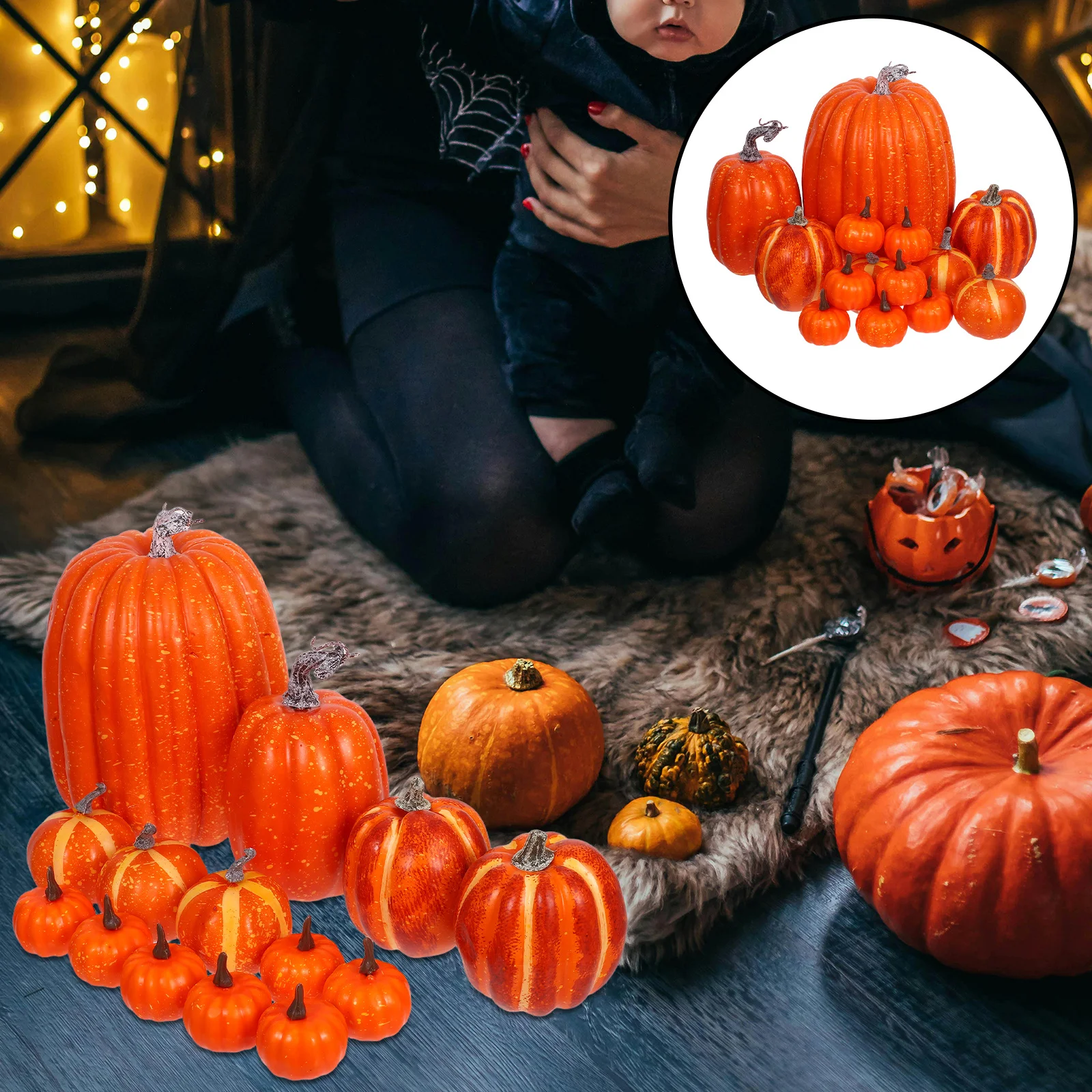 

14Pcs Realistic Foam Pumpkins Orange Synthetic Autumn Decorations Halloween Thanksgiving Party Supplies Faux Harvest Pumpkins
