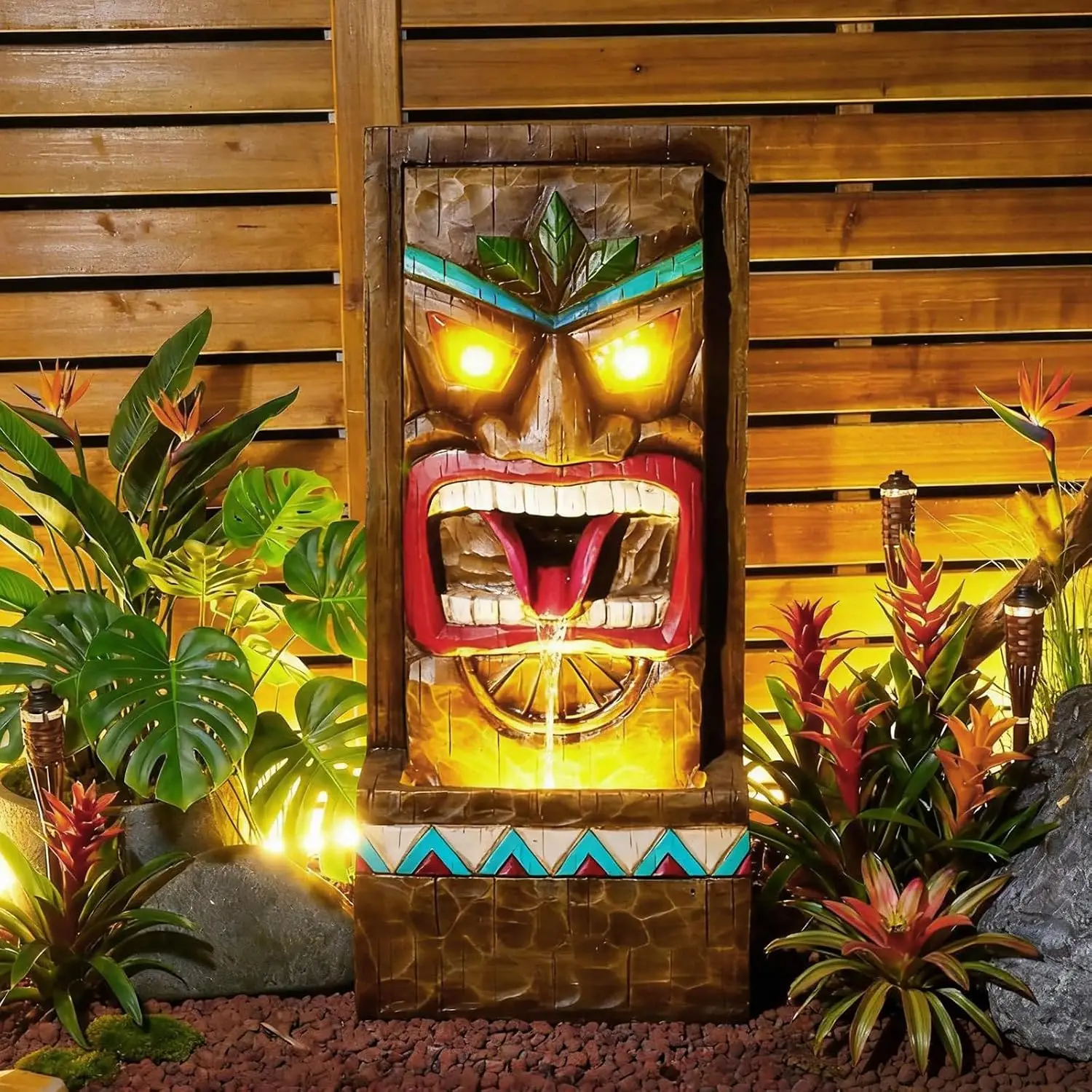 Outdoor 30H Tiki Water Fountain Soothing Water Sounds Garden Cascading Waterfall Feature Indoor Relaxing Patio Backyard Deck Por