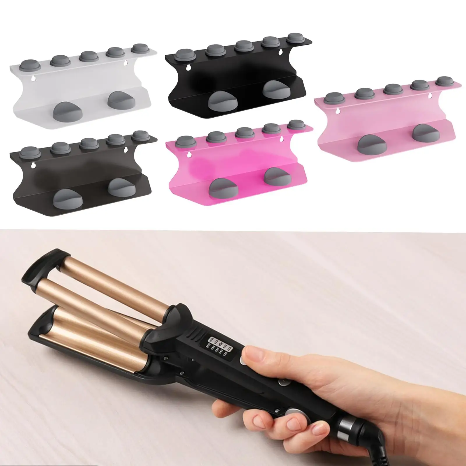 

Hair Dryer Holder Styling Accessories Multiuse Easy to Install Wall Mount Station Storage Shelf for Flat Iron Salon Home