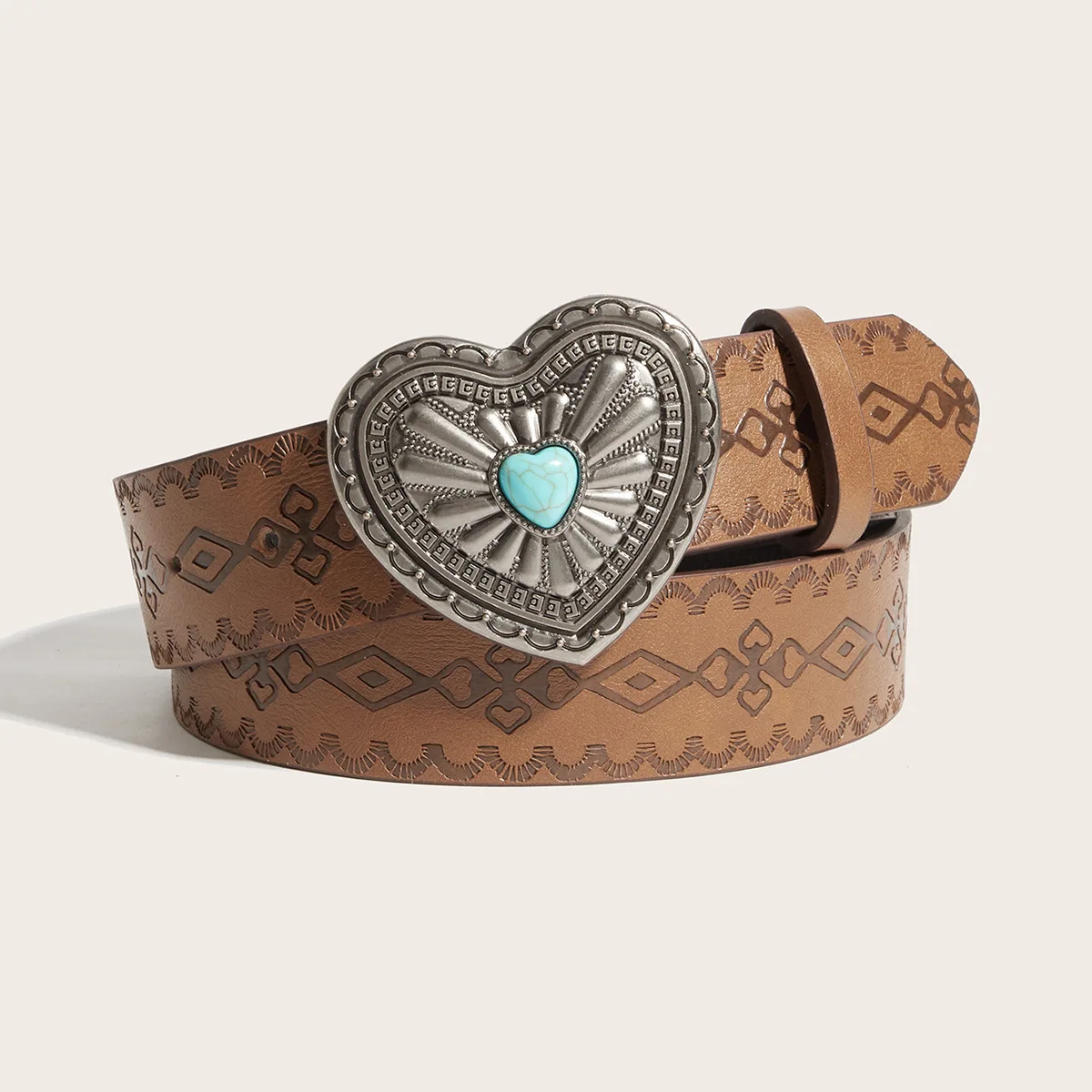 النمط الأوروبي والأمريكي فتاة حار يوميا براون الملمس القلب مشبك حزام المطبوعة نمط حزام لكل من الرجال والنساء