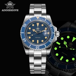 ADDIESDIVE Fashion Watch For Men Luminous Ceramic Bezel Retro Blue Dial 41mm Quartz Wristwatch 200m Diving Sport Men Watch New