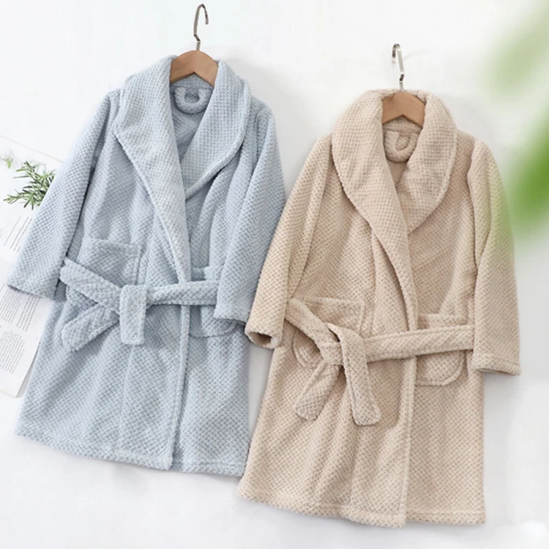 Soft Children Sleepwear Robes Classic Simple Designed Solid Warm Bathrobe Autumn Winter Kids Casual Cozy Robes Loungerwear 4-12Y