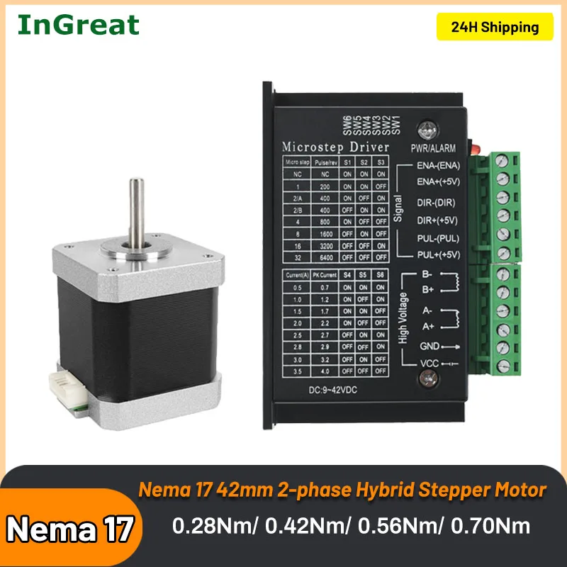 Nema17 Hybrid Open-loop Stepper Motor 34/40/48/60mm Length 4-Lead 2PH 0.28/0.42/0.56/7Nm for 3D Printer CNC Machine Tools Laser